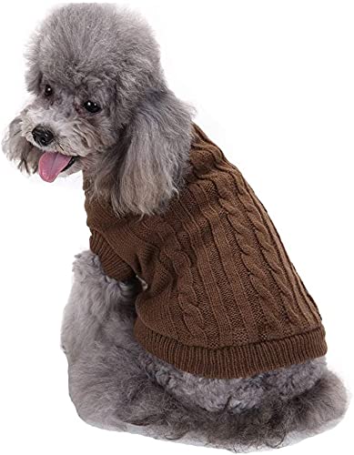 CHBORCHICEN Small Dog Sweaters Knitted Pet Cat Sweater Warm Dog Sweatshirt Dog Winter Clothes Kitten Puppy Sweater XX-Small Brown - PawsPlanet Australia