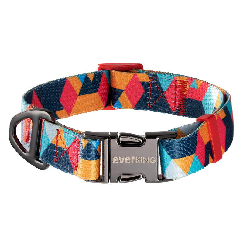 EVERKING Dog Collar Soft Comfortable Poleyster with Safety Locking Buckle Adjustable for Small Medium Large Dogs and Cats Geometry Pattern for Outdoor Traning Walking Running Camping (Cherry, XS) Cherry XS- Width 2/5” x (7”-11”) - PawsPlanet Australia