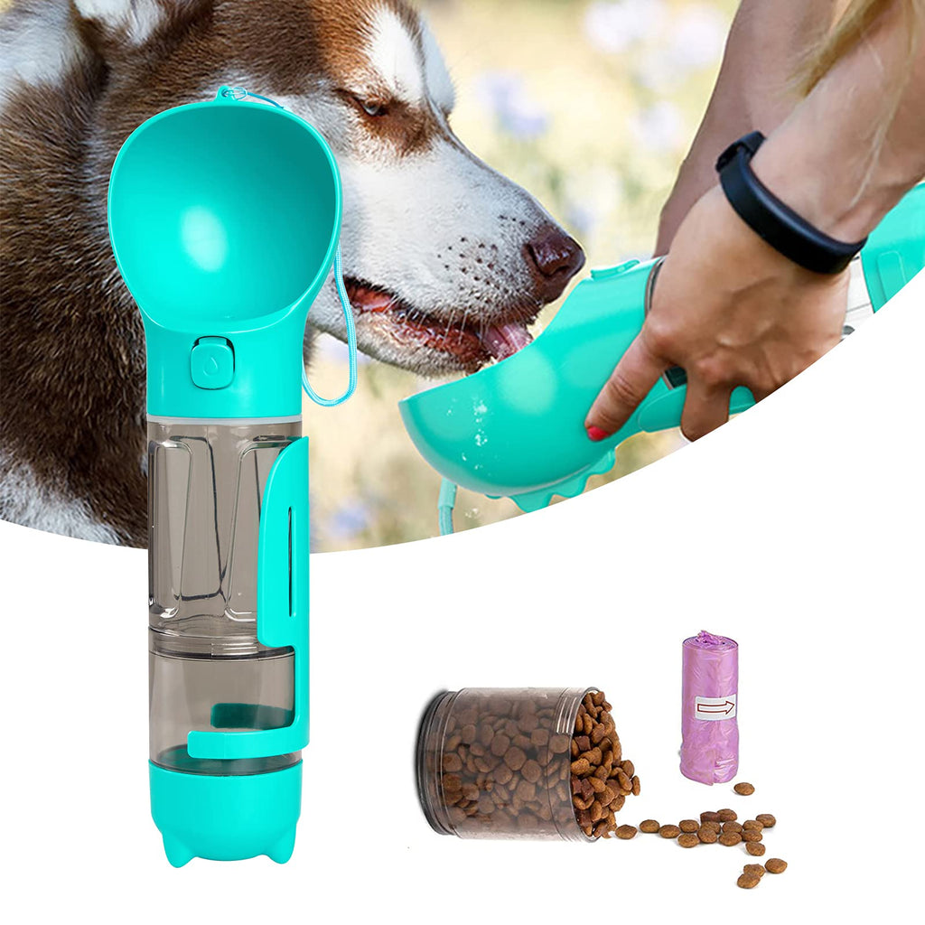3 IN 1 Dog Water Bottle,Portable Leak Proof Pet Water Dispenser with Drinking and Feeding Lightweight Pet Water Bottle for Hiking & Outdoors,Blue 300ml Blue - PawsPlanet Australia