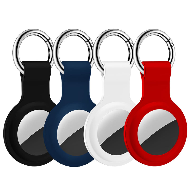 HATALKIN Case Compatible with Apple AirTags Case Keychain Air tag Holder Air Tag Key Ring Cases Air Tags Protective Cover Airtag Key Chain Loop Holders Silicone for Luggage Dog Cat Pet Collar 4 Pack Black/Blue/White/Red - PawsPlanet Australia