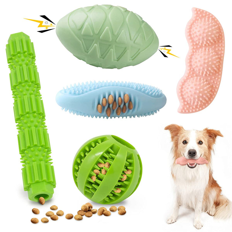 Etrustor Puppy Toys,5-Pack Puppy Teething Chew Toys 100% Natural Rubber Dog Chew Squeaky Toys Puppy Relieve Itching and Teeth Cleaning Small Medium Dog Chew Toys… stick+pea+football+sea cucumber+watermelon - PawsPlanet Australia