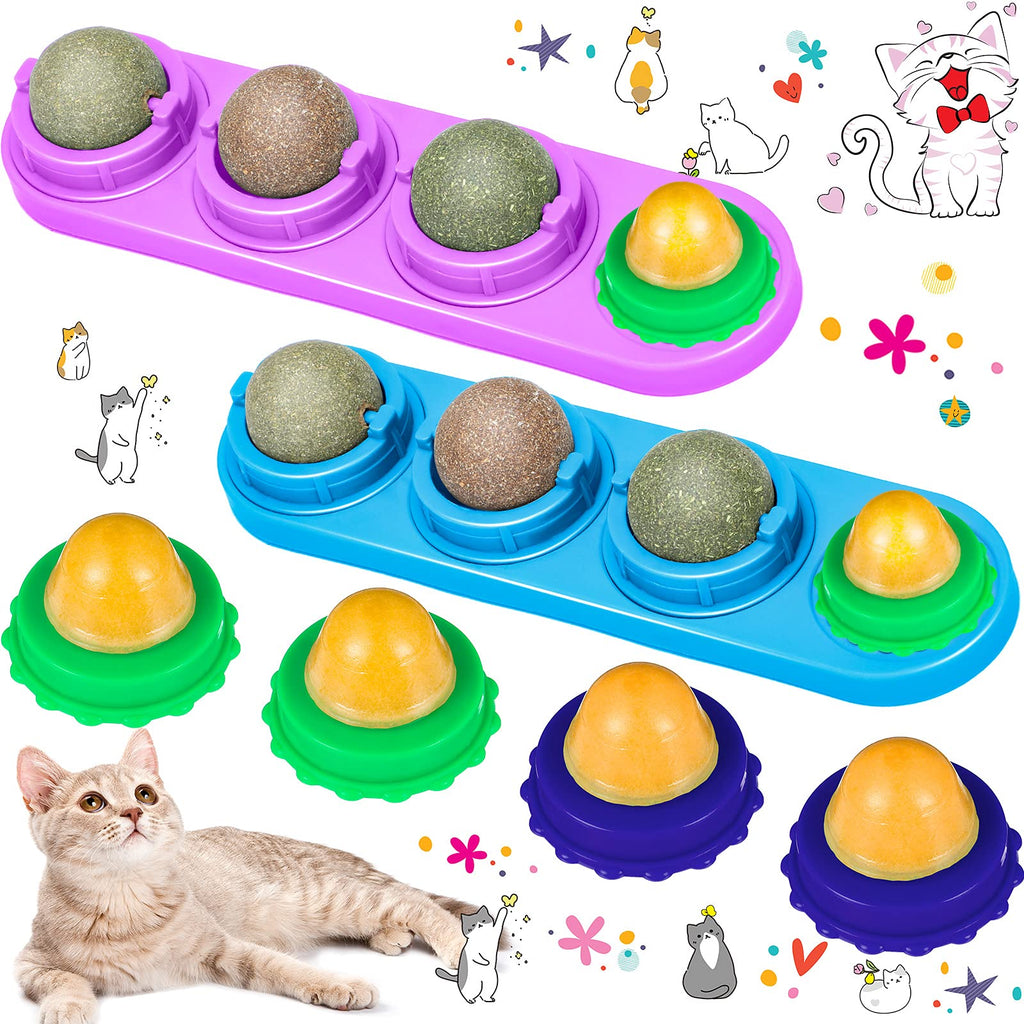 Sumind 6 Pieces Catnip Wall Balls Toys and 6 Pieces Cat Candy Rotatable Catnip Ball Cat Toy Removable Catnip Edible Balls Chewing Cleaning Teeth Toy Licking Toys for Cats Kitten - PawsPlanet Australia