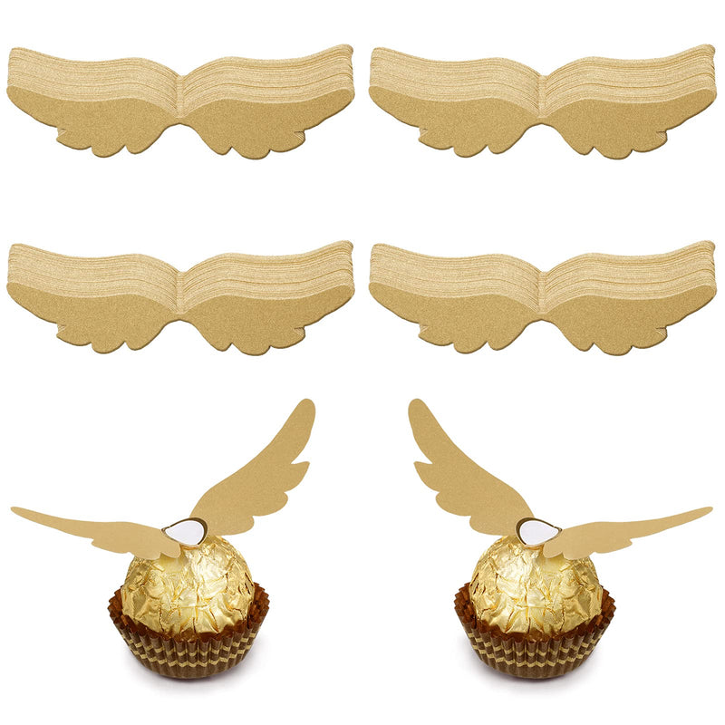 Zonon 48 Pieces Wizard Party Chocolate Decoration Gold Wings Decor Halloween Wings Decoration Chocolate Cake Wings Wafer Cupcake Toppers for Birthday Wizard Fans Party Supplies - PawsPlanet Australia