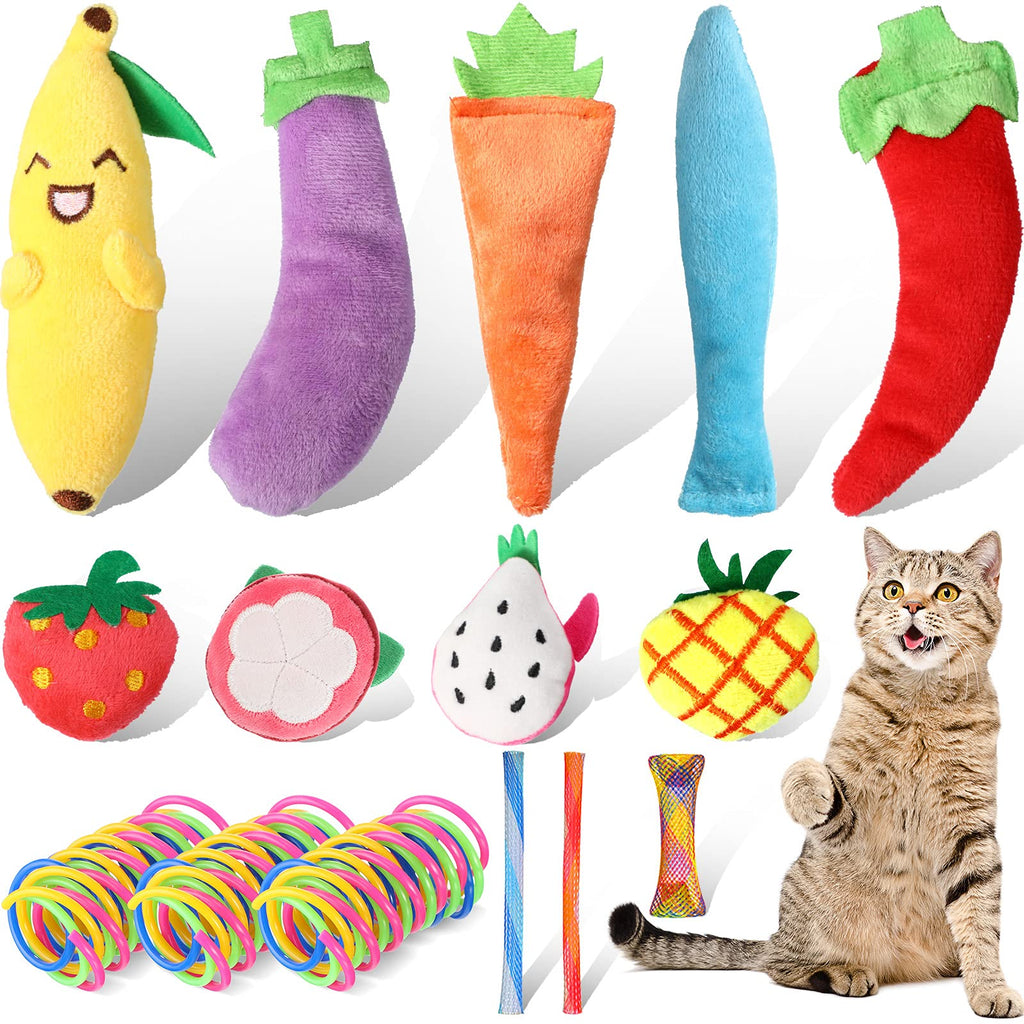 25 Pieces Catnip Cat Toys Kitten Interactive Cat Toys Set Filled Soft Kitten Toys Cute Soft Plush Cat Pillow with Mixed Color Plastic Cat Springs for Cat Kittens - PawsPlanet Australia