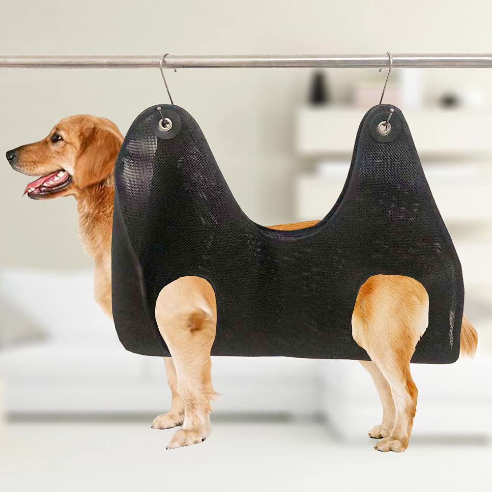 Dog Grooming Hammock with 2pcs Hook, Dog Nail Cutting Hammock for Small Medium Large Doggy, Dog Grooming Harness Restraint Bag Clipper Trimming Bath S Black - PawsPlanet Australia