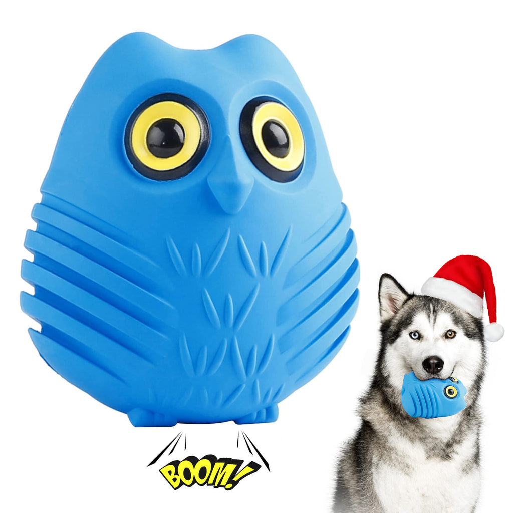 Toozey Dog Toys for Aggressive Chewers Large Breed, Cute Owl Dog Teething Chew Toys for Medium Large Dogs, Tough Non-Toxic Natural Rubber Squeaky Dog Toys Blue - PawsPlanet Australia