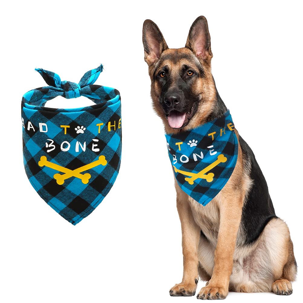 BINGPET Classic Plaid Dog Bandana Printed with Bad to The Bone, Reversible Soft Breathable Pet Triangle Bibs Scarf Accessories for Dogs, Puppies, Cats - PawsPlanet Australia