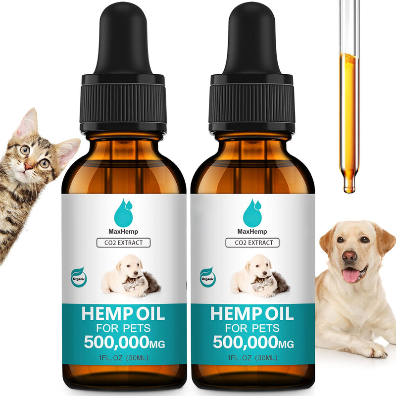 (2 Packs) Pets Hemp Oil for Dogs and Cats Anxiety Stress Pain Holistic Inflammation Skin Allergies Relief Joint Hip Sleep Calming Oil Drop, Organic Extract Pet Treats - PawsPlanet Australia