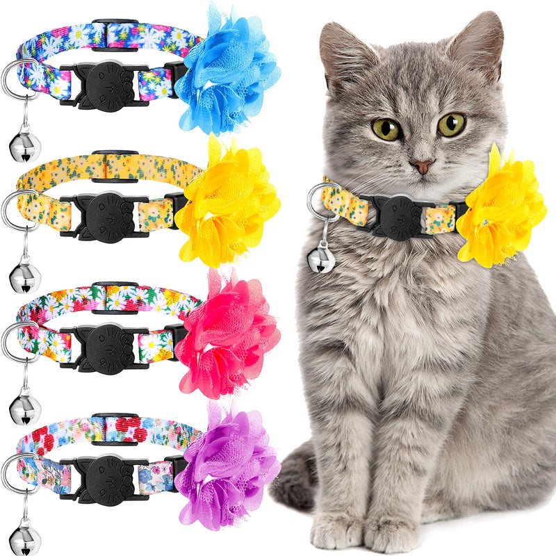 4 Pieces Cat Collar Floral with Bell and Removable Flowers Summer Flower Patterns Adjustable Collar for Pets Daily and Summer Decoration - PawsPlanet Australia