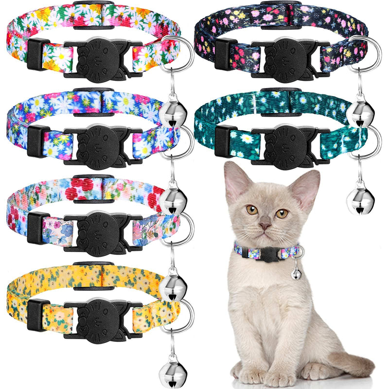 6 Pieces Breakaway Cat Collars with Bell Summer Flower Patterns Cat Collar Floral Adjustable Collar for Pets - PawsPlanet Australia