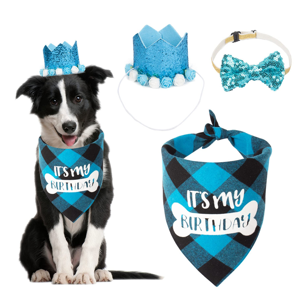 Dog Birthday Party Supplies, It's My Birthday Dog Bandana Dog Birthday Hat Scarf with Cute Dog Bowtie for Small Medium Dogs Pets - PawsPlanet Australia