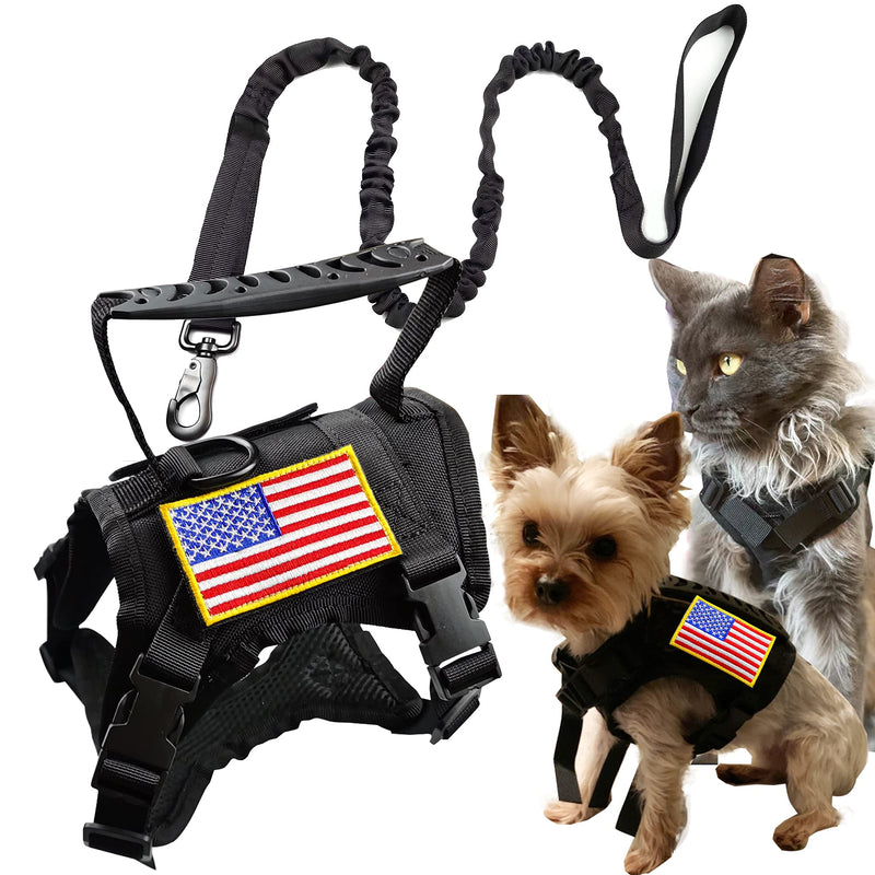 Tactical Cat Harness and Leash for Walking Escape Proof, Adjustable Military K9 Pet Vest Harness Easy Control for Large Cat, Puppy and Small Dog Black - PawsPlanet Australia