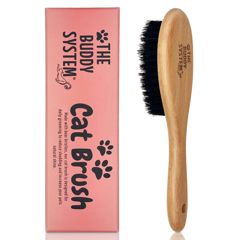 The Buddy System Cat Brush with Boar Bristle and Wooden Handle, Professional Grade Daily Grooming Hairbrush, Reduce Shedding, Soft Hair and Healthy Shine 1 Pack - PawsPlanet Australia