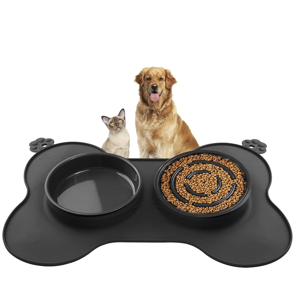 SIMOEFFI Slow Feeder Dog Bowls Cat Slow Feeder 21 x 15 x 2 Inch 3-in-1 Food & Water Dog Bowls 54 Oz Slow Eating Puzzle Bowl No-Spill Non-Skid Bowls for Large Dogs Black - PawsPlanet Australia