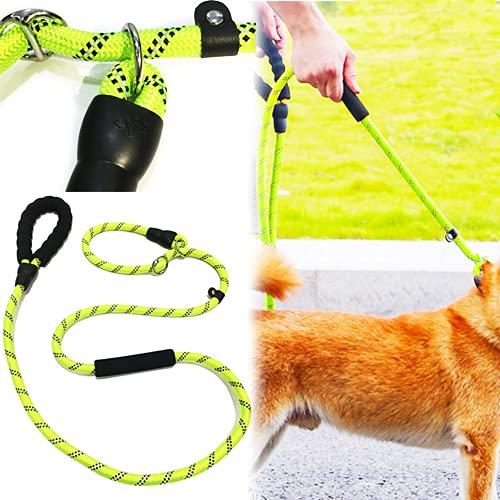 Slip Lead Dog Leash, Strong Nylon Dog Training Leashes with Soft Padded Handle, 2 in 1 Reflective Threads Lockable Clasp Heavy Duty Lead Leash for Large Medium Small Pets Dogs Cats (1.8M, Green) - PawsPlanet Australia