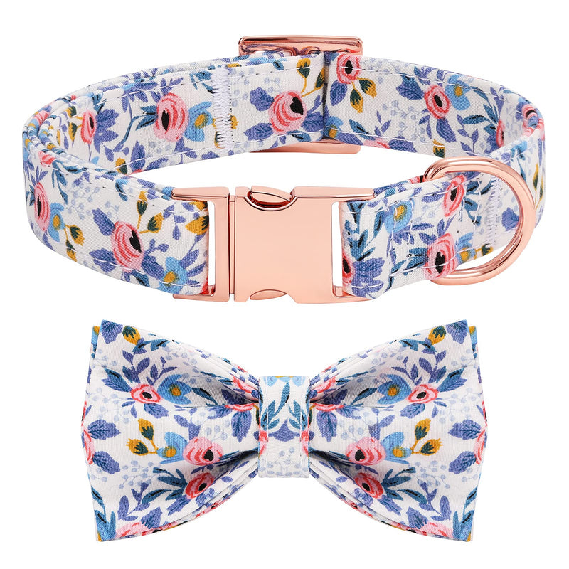 Dog Collar with Bow Tie Cute Pet Collar with Alloy Buckle & D Ring Adjustable Soft Dog Collar for Small Medium Large Girl Dogs Cats Blue XS( 7.8"-11.8") - PawsPlanet Australia