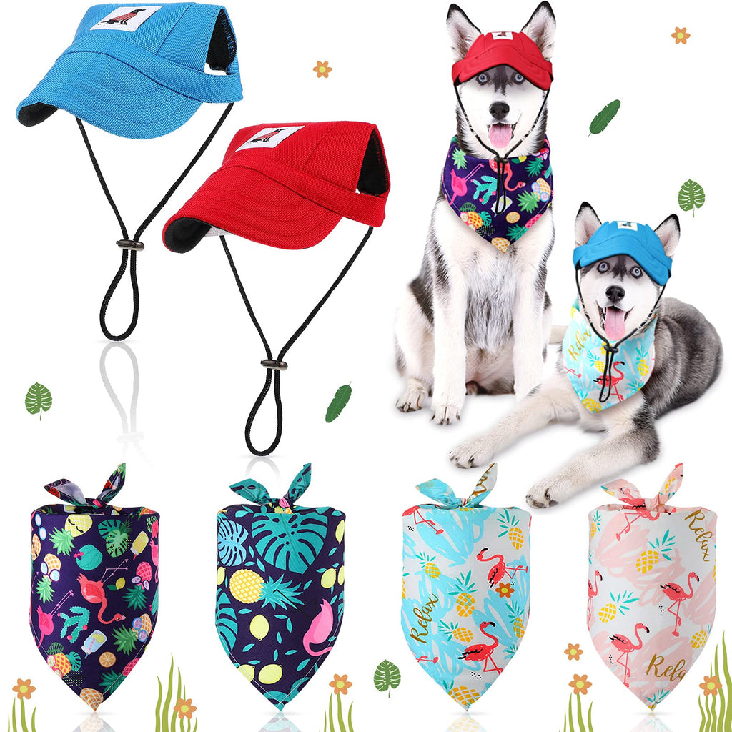 6 Pieces Dog Baseball Cap Hat Bandanas Set Adjustable Size Pet Dog Outdoor Sport Sun Protection Triangle Scarf for Small Medium Pets (Rain Forest Series,Medium) Rain Forest Series - PawsPlanet Australia