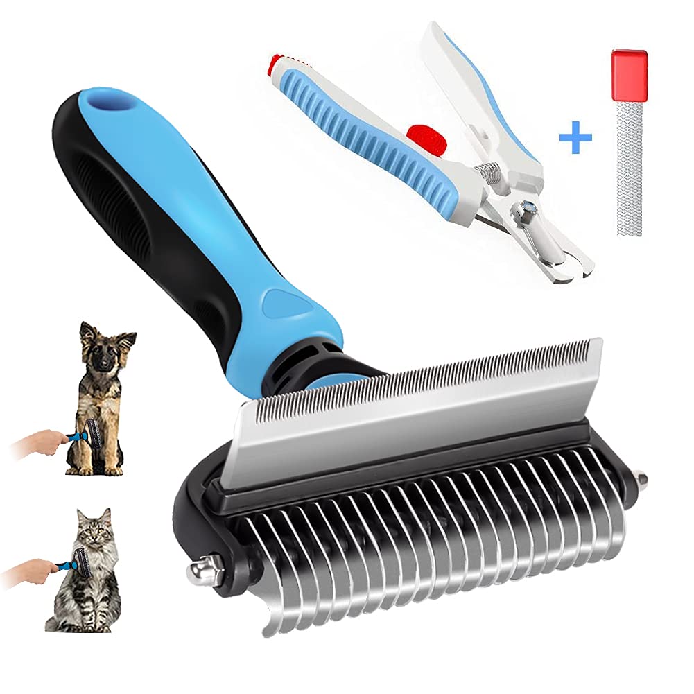 goopow Value Combination-2 in 1 Sided Undercoat Rake for Cats & Dogs,Pet Grooming Brush for Mats& Tangles Removing, Reduces Shedding by up to 95%,Great for Short to Long Hair Small Large Breeds Short hair - PawsPlanet Australia