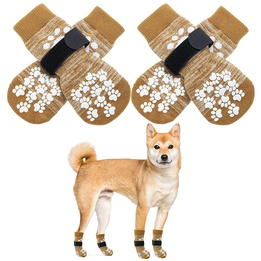 EXPAWLORER Double Side Anti-Slip Dog Socks 2 Pairs - Adjustable Pet Paw Protector with Strap, Traction Control Non-Skid for Indoor on Hardwood Floor Wear, Paw Protection for Puppy Pets Dogs Small - PawsPlanet Australia