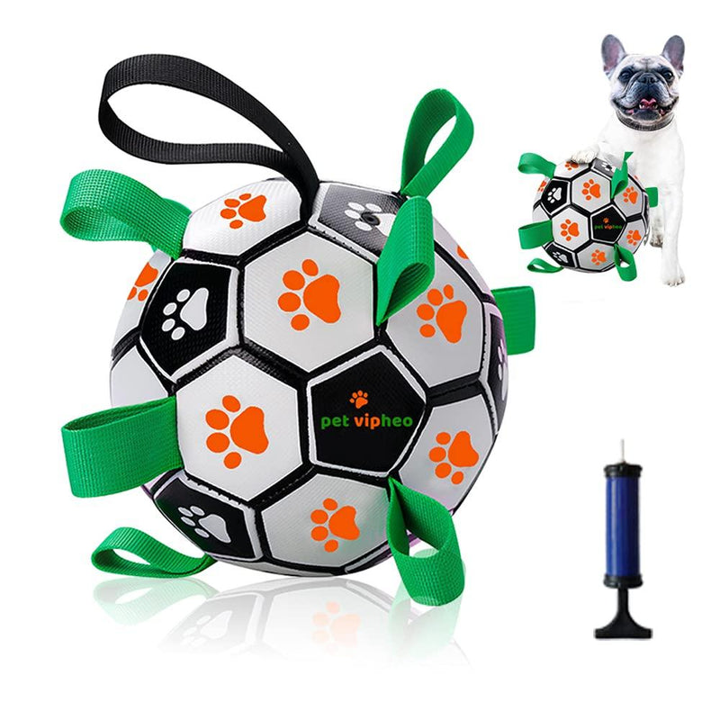 Pet Vipheo Dog Toys Soccer Ball with Grab Tabs,Interactive Dog Toy for Tug,Herding Ball for Dogs,Durable Funny Football Suitable for Water Pool Beach Grass Park for Small Puppy & Medium Dog(6 Inch) Orange & White - PawsPlanet Australia