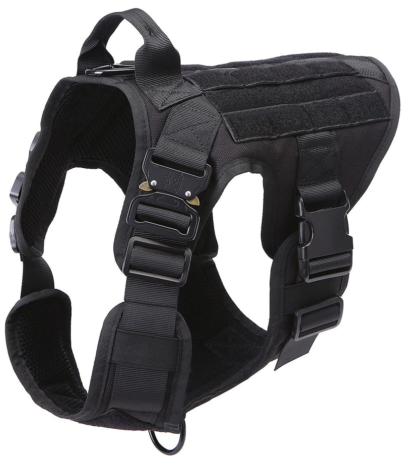 Prupet Tactical Dog Harness, Military Style Dogs Vest Adjustable Soft Padded with Metal Buckle Easy Control Handle for Service Training Hiking Black L L(Neck:21''- 27'' ; Girth 28''- 40'') - PawsPlanet Australia