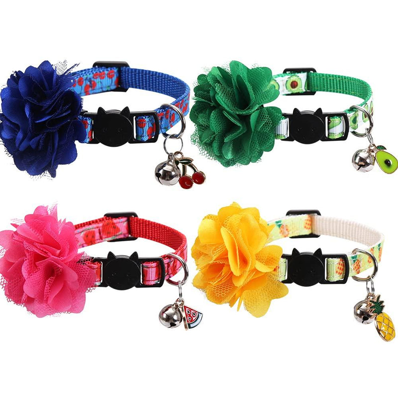 4 Pack/Set Cat Collar Breakaway with Flower and Bell for Kitty Adjustable Safety Fruit Summer - PawsPlanet Australia