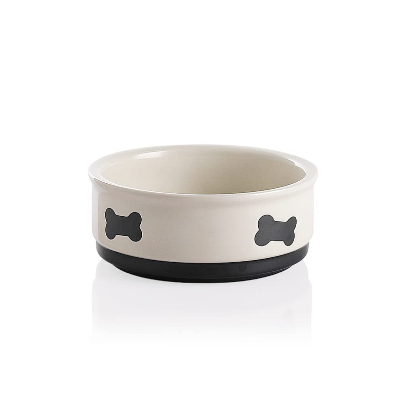 SWEEJAR Dog Bowl with Bone Pattern, Ceramic Dog Food Dish for Dog and Puppy, Porcelain Pet Bowl for Food and Water Small (15oz) Beige - PawsPlanet Australia