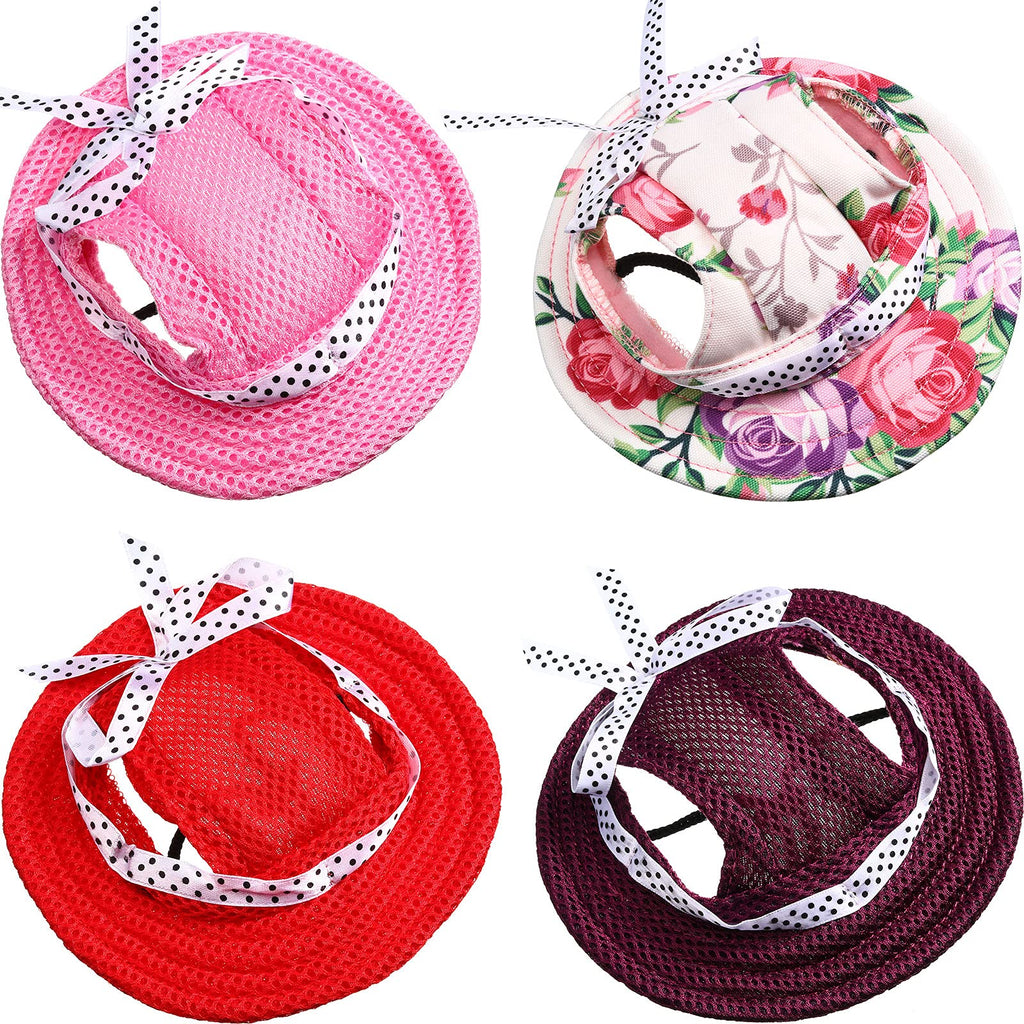 4 Piece Round Brim Pet Cap 4.3 Inches Hat Diameter Princess Dog Hat Mesh Porous Sun Cap Breathable Sun Bonnet Visor Adjustable Dog Eye Sun Protection Outdoor Cap with Ear Holes for Small Dog - PawsPlanet Australia