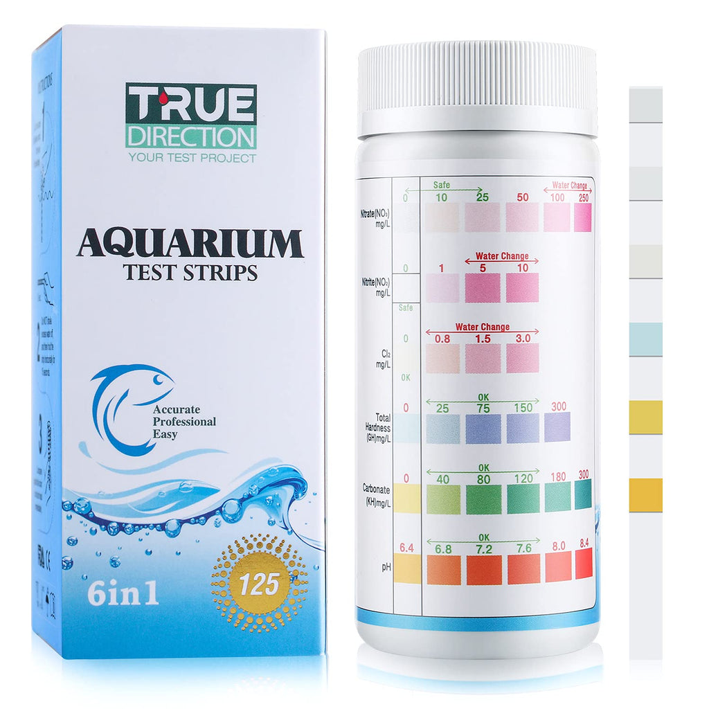 TRUEDIRECTION Aquarium Test Strips 6 in 1 Aquarium Test Kits for Test Nitrate Nitrite Chloride Hardness (GH) Carbonate(KH) Fresh Water Salt Water and pH Testing 125 Count - PawsPlanet Australia