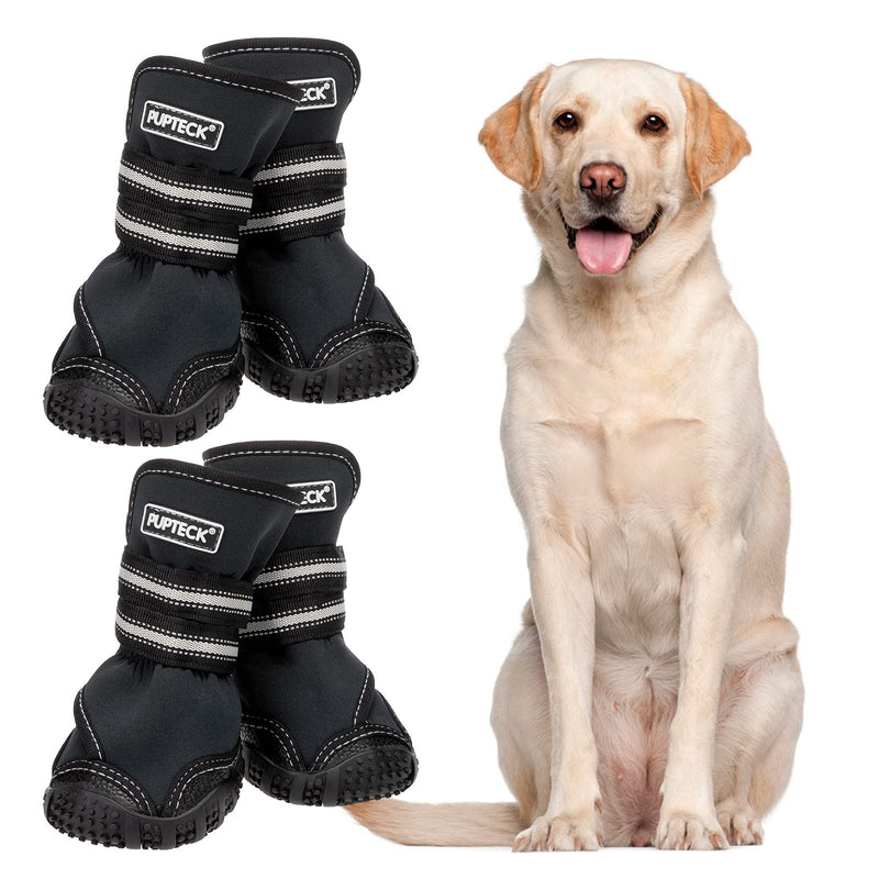 PUPTECK Fleece Lining Dog Boots Waterproof Dog Shoes with Reflective Straps Anti-Slip Paw Protector Rugged Sole for Medium Large Dogs Cold Days Outdoor Walking Running S - 3.15"x2.56" (L*W) Black - PawsPlanet Australia