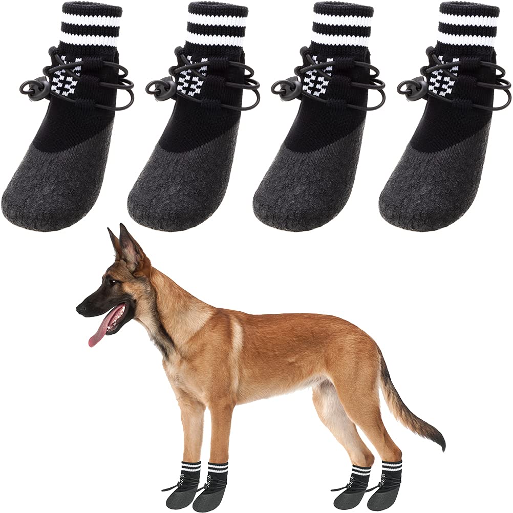 PUPTECK Non Slip Dog Boots, Waterproof Pet Paw Protector Socks for Indoor Hardwood Floor Traction Control and Outdoor Sports Training Small Black&White - PawsPlanet Australia