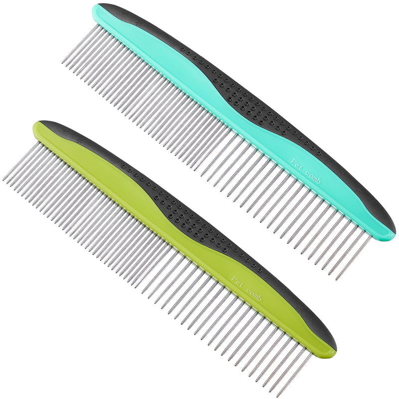 2 Pieces Dog and Cat Comb Pet Hair Comb for Long and Short Hair Pet Comb Metal Combs for Grooming with Stainless Steel Teeth - PawsPlanet Australia