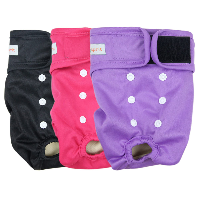 Langsprit Washable Female Dog Diapers (3 Pack) - No Leak Reusable Diapers for Doggy Female in Period - Highly Absorbent Dog Heat Panties with Adjustable Snaps Small Black, Pink, Purple - PawsPlanet Australia