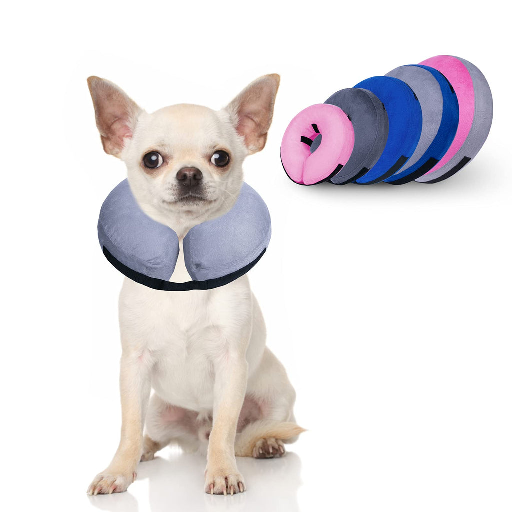 Dunhuang Pet Protective Inflatable Collar, Dog Cone Collar Soft for Dogs and Cats After Surgery, Prevent Pets from Biting & Scratching Small (Neck: 7''-10'') Grey - PawsPlanet Australia