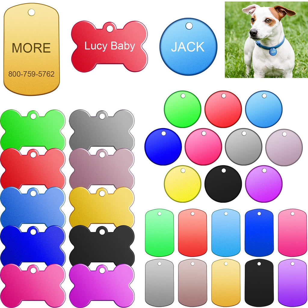 Frienda 60 Pieces Colorful Blank Dog Tags Hand Personalized Blank ID Tags Aluminum Round Dog Tag Bone Shape Pet ID Tags Stamping Blanks Discs with Hole for Dogs Cats Pets Name Craft Tag - PawsPlanet Australia