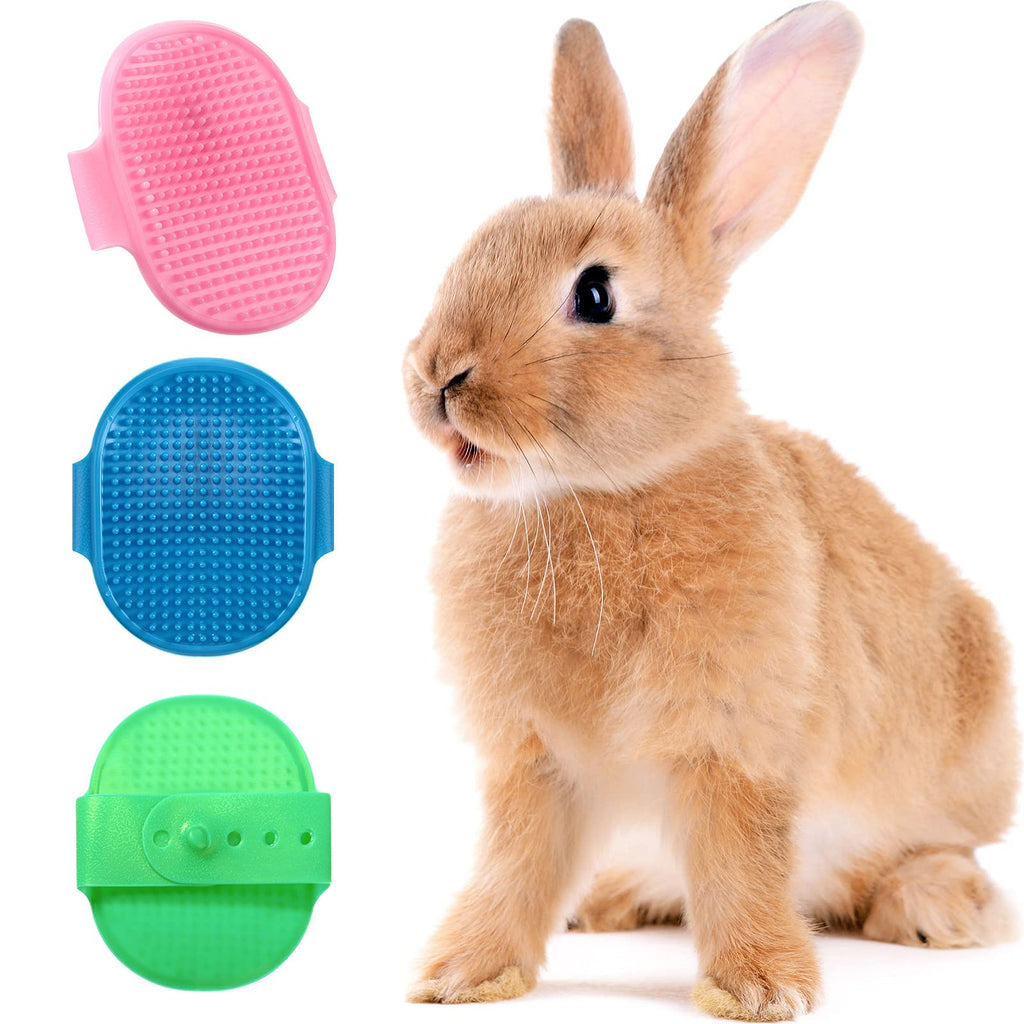 3 Pieces Rabbit Bunny Grooming Brushes Pet Bath Brush Massage Combs Hand Brushes with Adjustable Hand Strap for Rabbit and Guinea Pig - PawsPlanet Australia