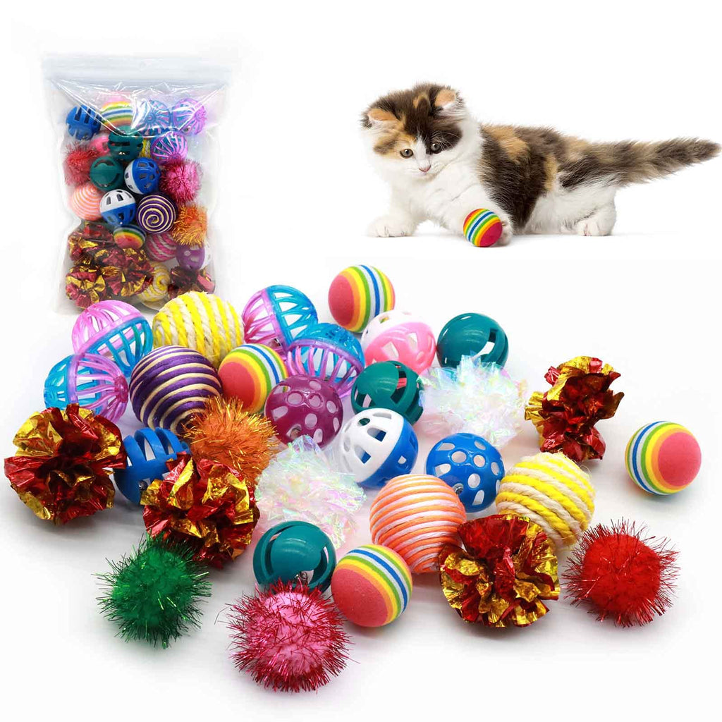 LASOCUHOO Cat Toys, Kitten Cat Ball Toys Assortments, Including Rainbow Ball, Crinkle Ball, Sparkle Ball, Bell Balls, Sisal Ball, Linen Ball for Cats and Kitten 30 PCS - PawsPlanet Australia