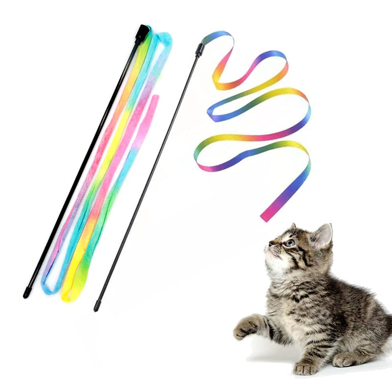 Interactive Cat Rainbow Wand Toys, Interactive Cat Teaser Wand String, Colorful Ribbon Charmer for Kittens - 2 PCS - PawsPlanet Australia