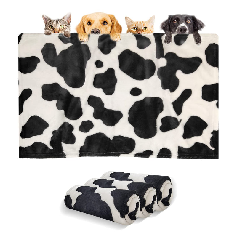 1 Pack 3 Dog Puppy Blanket Small Fluffy Couch Pet Cat Soft Throw Pet Washable Comfort Blankets Flannel Black White Cow Print Black/White-round Small (23"x13") - PawsPlanet Australia