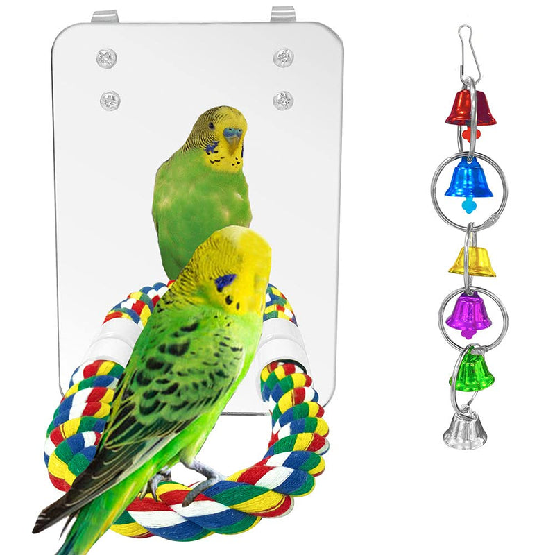 Eeaivnm 7 Inch Pet Bird Mirror Swing Parrot Cage Toys with Rope Perch, Parrot Parakeet Mirror with Bird Swing Bell Toys for Parakeet Cockatoo Cockatiel Conure Lovebirds Finch Canaries - PawsPlanet Australia