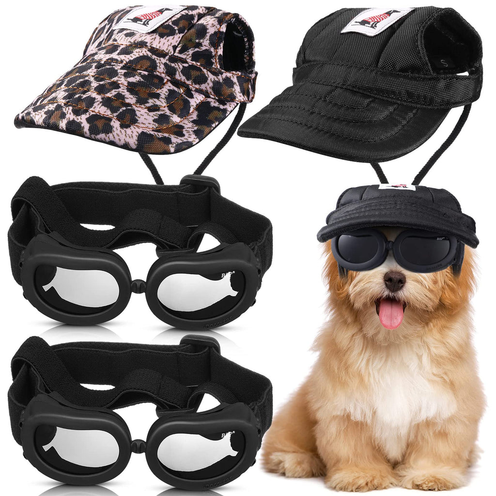 2 Pack Baseball Pet Cap 4.3 Inch Diameter Dog Hat Visor Sunbonnet Outfit with Ear Holes and Adjustable Chin Strap Dog Goggles Dog Eyewear with Adjustable Strap for Puppy Doggy (Black,Leopard Print) Black Leopard Print - PawsPlanet Australia