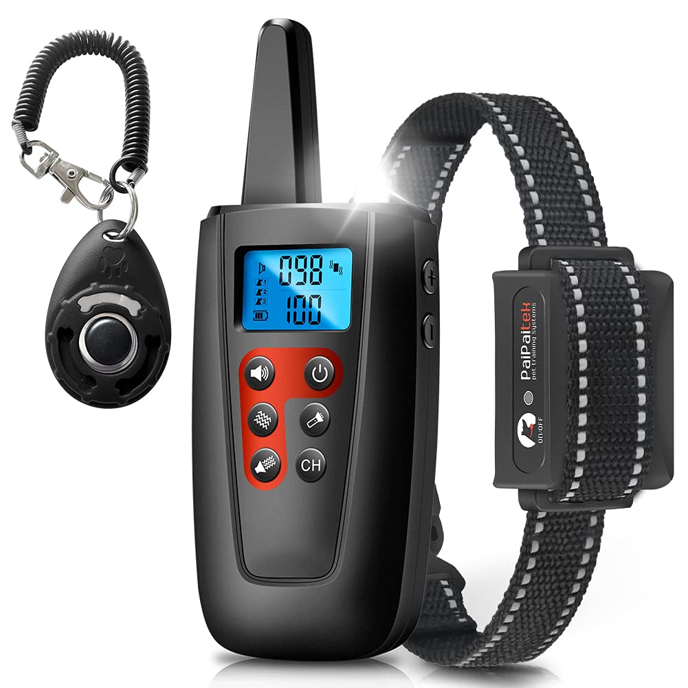 Paipaitek Dog Training Collar No Shock, only Sound and Vibration Dog Training Collar with Remote, 3300ft Range Vibrating Dog Collar with LED Flashlight, No Prongs and No Shock PD526V-1 Black - PawsPlanet Australia