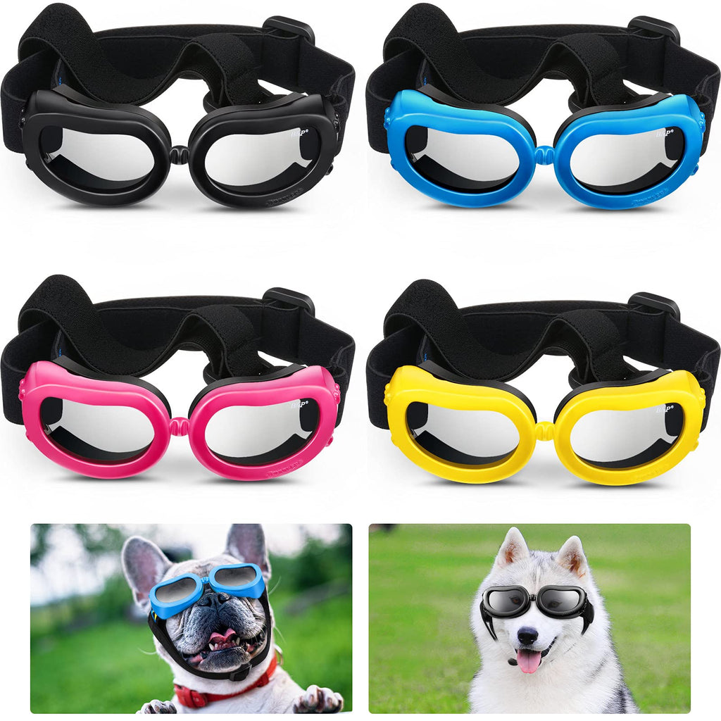 4 Pieces Small Dog Goggles Sun Protection Dog Glasses Adorable Pet Sunglasses Eye Wear with Adjustable Strap Waterproof Windproof for Doggy Puppy Cat (Black, Pink, Blue, Yellow) Black, Pink, Blue, Yellow - PawsPlanet Australia