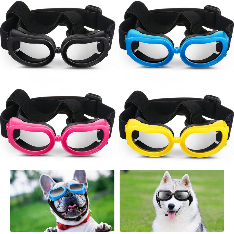 4 Pieces Small Dog Goggles Sun Protection Dog Glasses Adorable Pet Sunglasses Eye Wear with Adjustable Strap Waterproof Windproof for Doggy Puppy Cat (Black, Pink, Blue, Yellow) Black, Pink, Blue, Yellow - PawsPlanet Australia