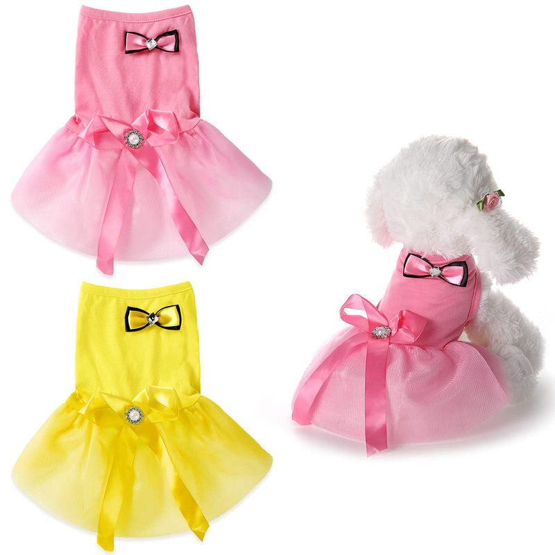 2 Pieces Pet Princess Dress Apparel Cute Dog Bows Dress Pet Tutu Dress Spring Summer Pet Skirt Sweet Dog Lace Skirt Clothes for Small Dogs Cats (Small, Pink, Yellow) - PawsPlanet Australia