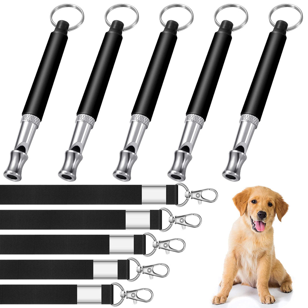 10 Pieces Dog Training Whistle Set Include 5 Pieces Stop Barking Dog Whistle Adjustable Ultrasonic Silent Dog Whistle and 5 Pieces Lanyards for Recall Training Field Black - PawsPlanet Australia