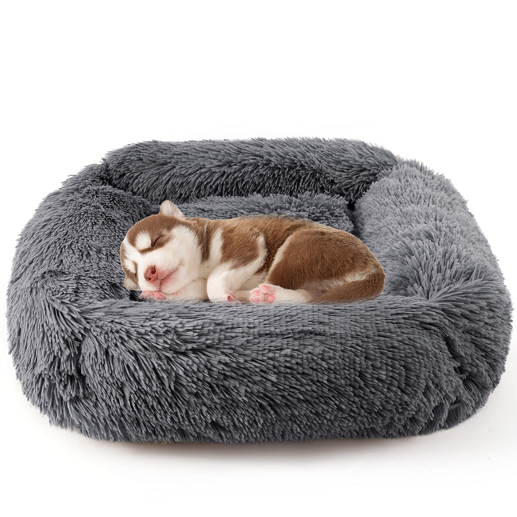Calming Dog Bed Washable Donut Cuddler, Fluffy Faux Fur Cushion Pet Bed Cozy Soft Indoor Cat Bed, Round Plush Orthopedic Dog Beds for Small Medium Large Pets Small 20" x 18" Dark Gray - PawsPlanet Australia