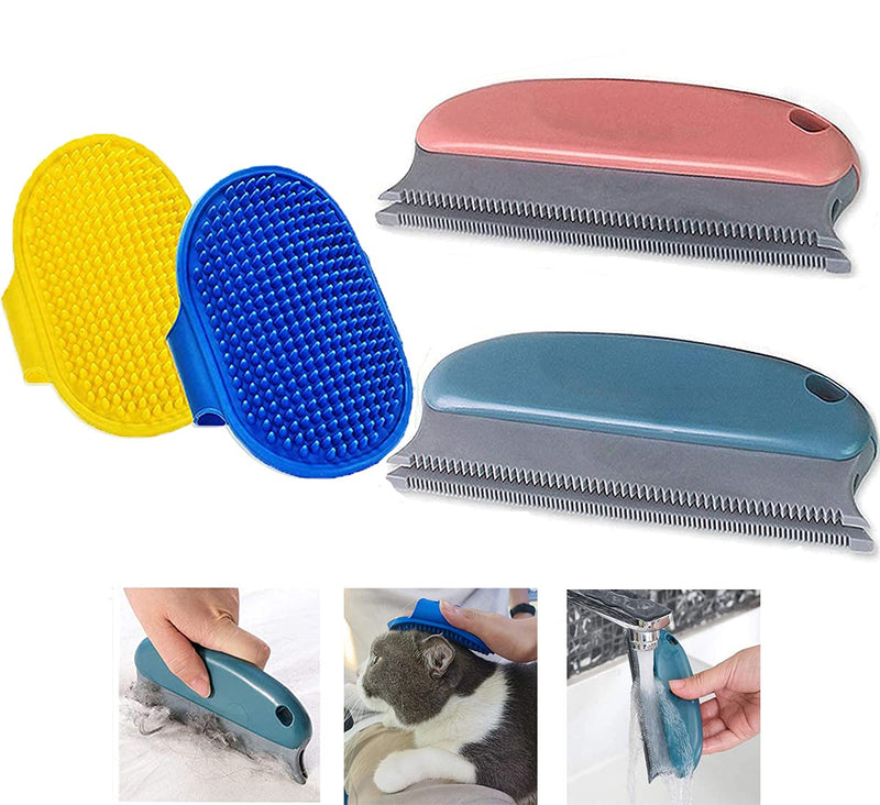 Pet hair remover Brush 4Pcs Pet Hair Detailer with Handle Cat and Dog Hair Remover Brush for Cleaning Cars Furniture Carpet Sofa Clothes beds couches with 2 Dog Shampoo Brushes (4PCS) - PawsPlanet Australia