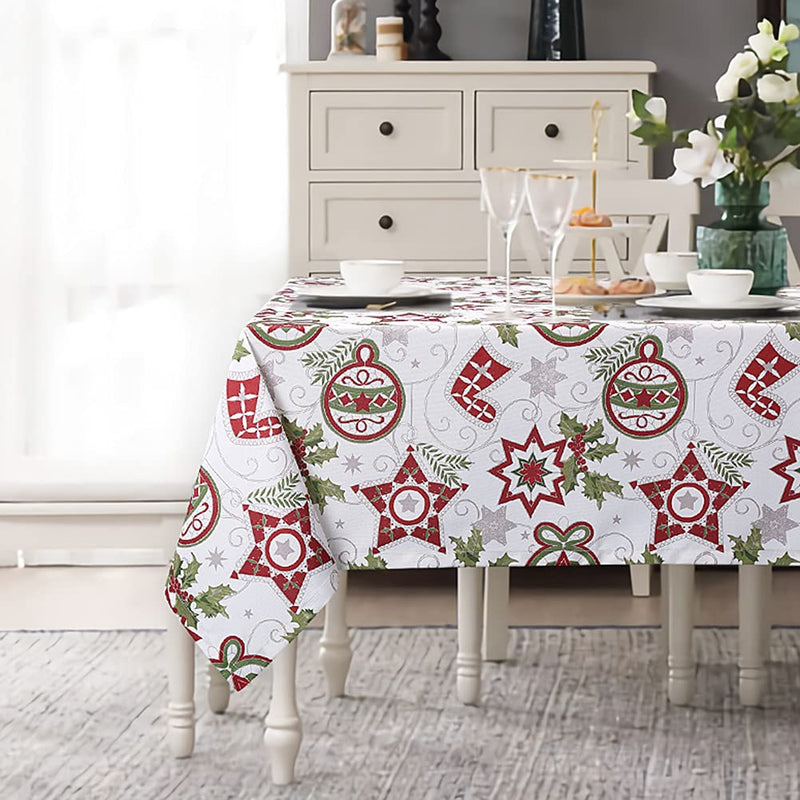 CAROMIO Christmas Tablecloth Rectangle 52 x70 Inches Holiday Decoration Tablecloth with Christmas Star Pattern for Dining Room, Kitchen, Spillproof & Waterprooft (Oblong, 4-6 Seats) - PawsPlanet Australia