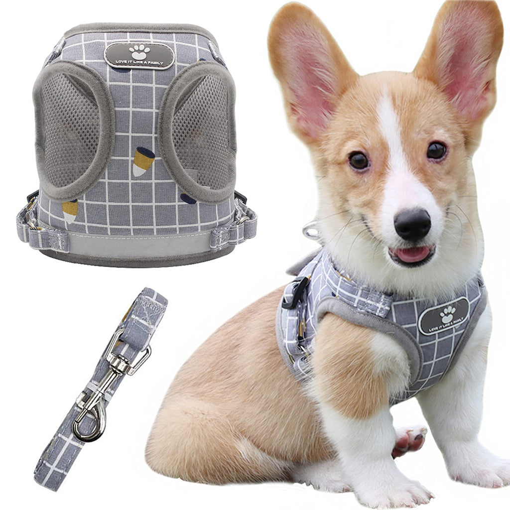 Dog Harness for Small Dogs, No Pull Puppy Harness with 1 Dog Leash, All Weather Mesh Vest Harness, Adjustable Soft Padded Dog Vest, Reflective No Choke Pet Vest for Dogs and Cats Walking (Gray, XS) Gray - PawsPlanet Australia